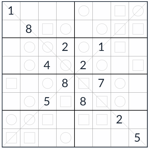 Anti-Knight Diagonal Even-Odd Sudoku 8x8