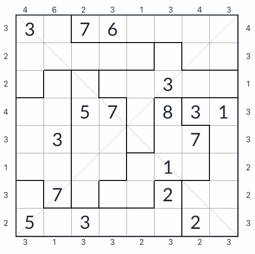 Gratte-ciel diagonal irrégulier Sudoku 8x8